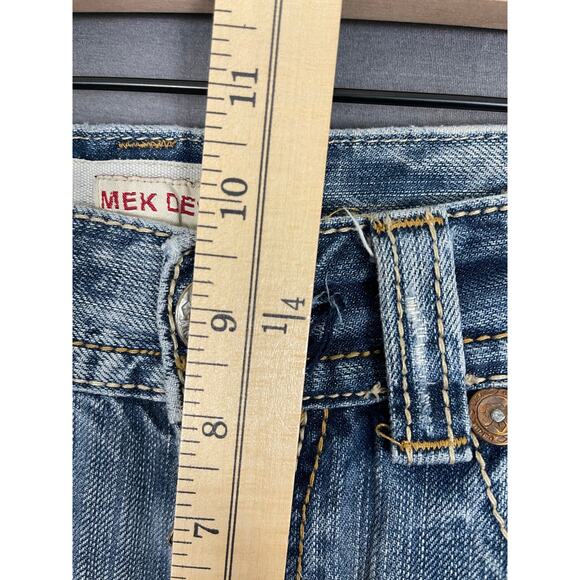 MEK Denim Blue Jeans Grand Island Distressed Button Flap Pockets 32x32 - Picture 10 of 10